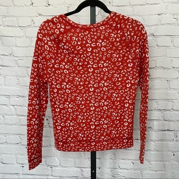 Loft Wool Blend Cheetah Print Orange Crew Neck Sweater Size Small - Picture 2 of 4